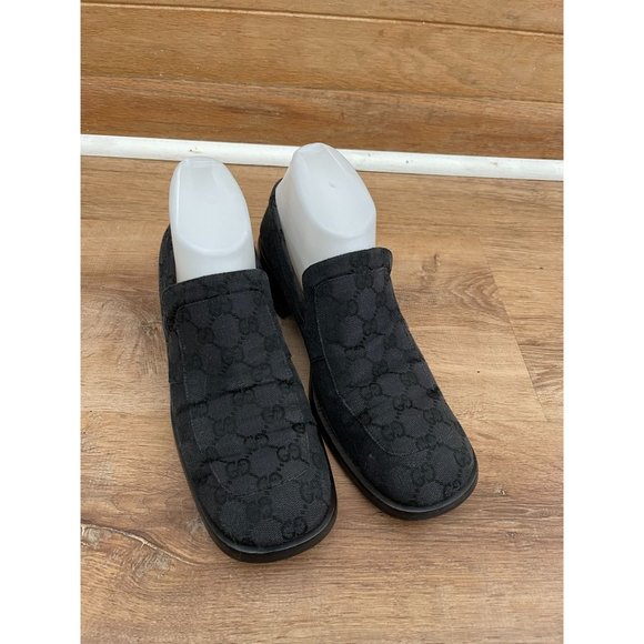 EUC GUCCI GG WOMENS LOAFER VINTAGE BLACK MONOGRAM SIZE - Picture 1 of 7